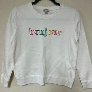 RAINBOW EMBROIDERED BONJOUR CREW NECK